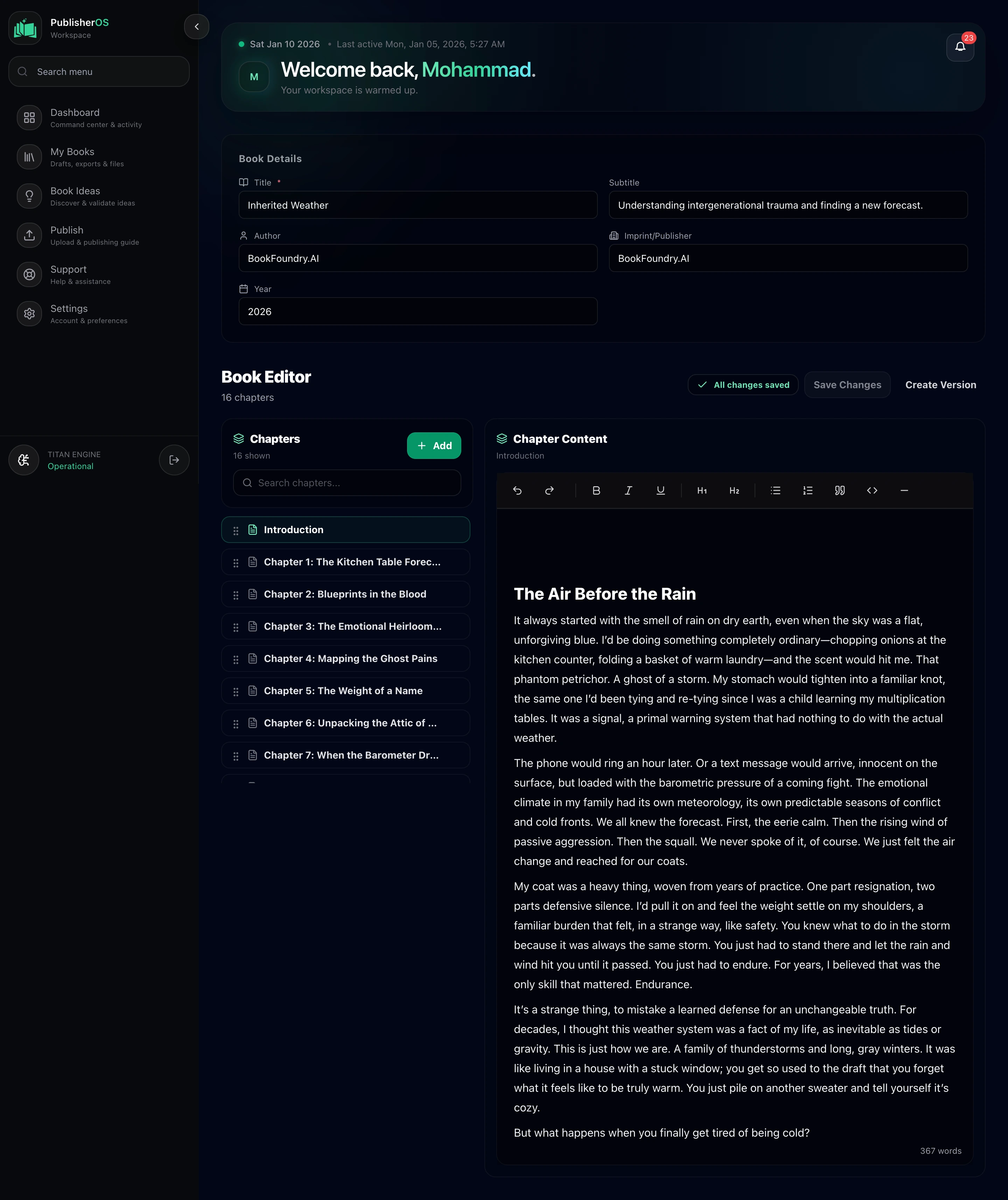 AI Book Generator Interface - Precision Editing